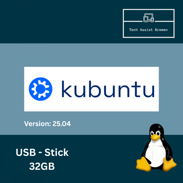 Kubuntu 25.04 USB Stick 32GB – leichtes KDE Live-System, Windows-Alternative, UEFI & BIOS