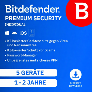 Bitdefender Premium Security Individual 2026 – 5 Geräte | 1 Jahr